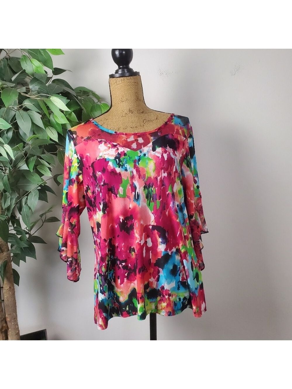 Susan Lawrence Multicolor Abstract Silk Feel Blouse Large